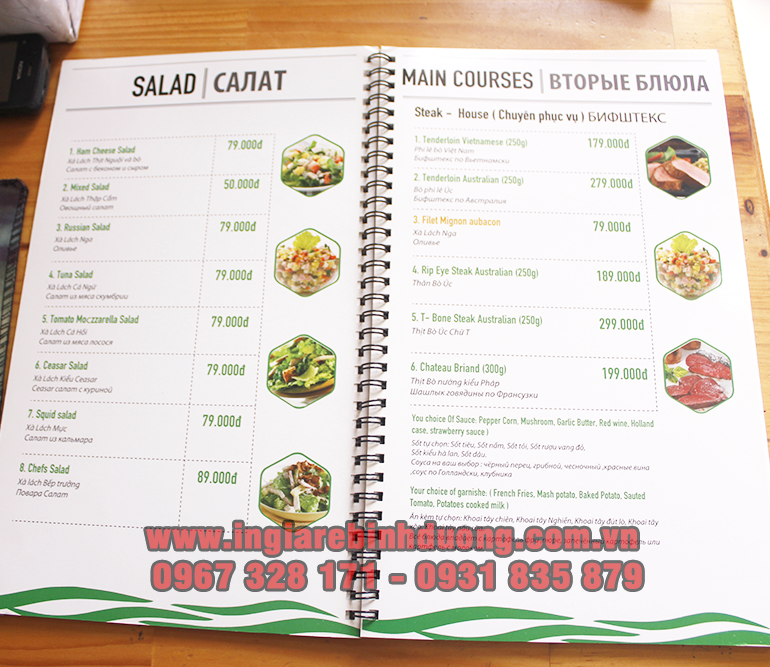 Dịch vụ in ấn menu đẹp, giá rẻ tại Bình Dương