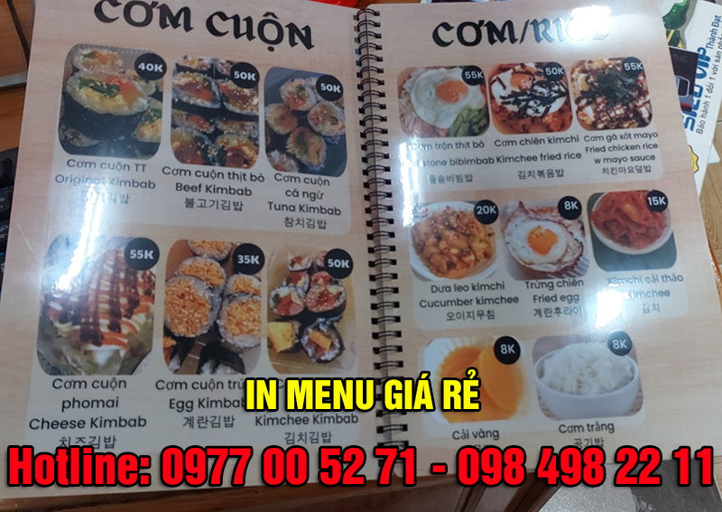 In menu giá rẻ theo yêu cầu tại Bình Dương