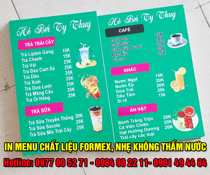 In menu bồi formex siêu nhẹ không thấm nước